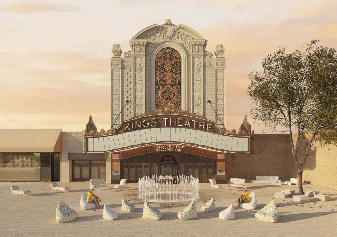 Diabla-Möbel vor dem historischen Kings Theatre in Brooklyn. © Diabla