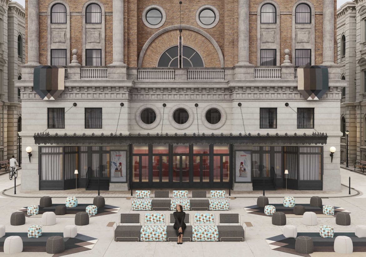 Im Mittelpunkt der urbanen Open-Air-Terrasseninszenierung stehen die MONA-Tische, die speziell dafür entwickelt wurden, den Elementen in gewerblichen Räumen standzuhalten. © Diabla