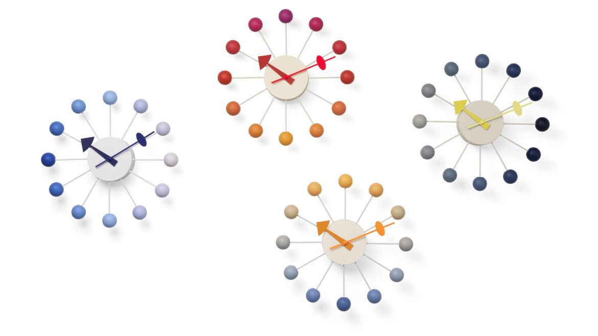 Die Limited Edition der Ball Clock ist in vier Farbvarianten erhältlich, die mit ihren Farbverläufen unterschiedliche Stimmungen verbreiten. © Vitra